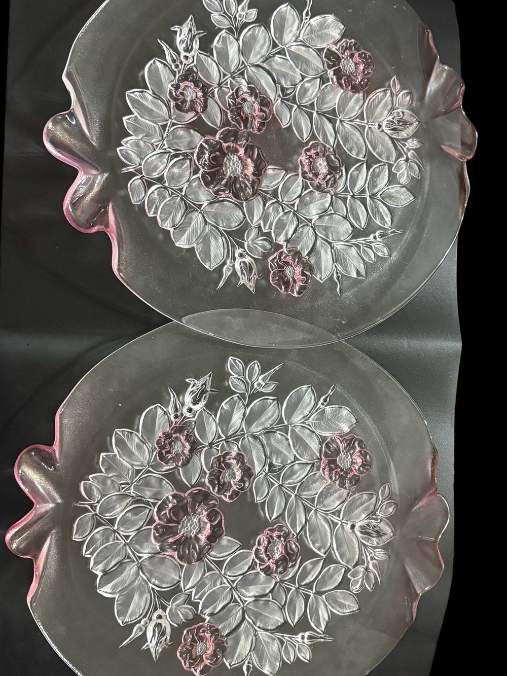 Pink-Trim Mikasa Rosella Floral Serving trays- Set of 2